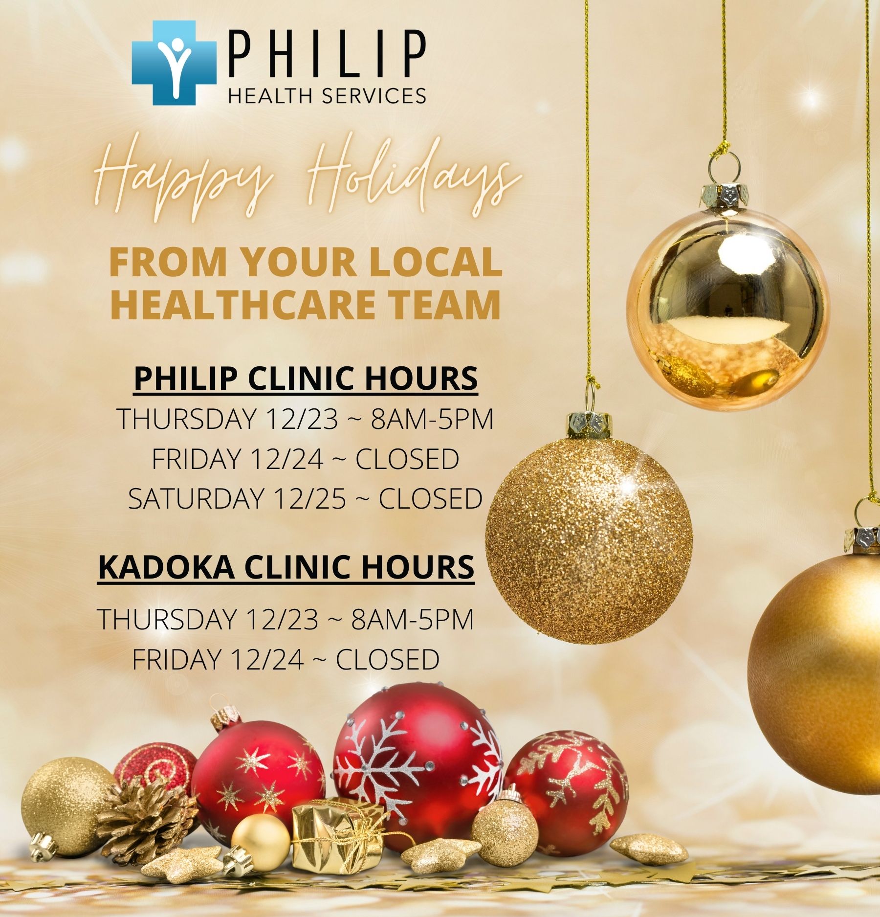 Philip & Kadoka Clinics adjust hours for Holiday weeks